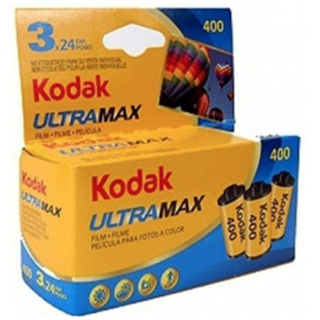 KODAK Ultramax 400 film 3 pack featuring versatile 400 ISO for vibrant colors and sharp details in any lighting.