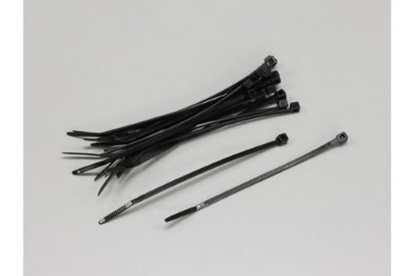 Small black cable ties from Kyosho, pack of 18, ideal for organizing RC hobby components securely and neatly.