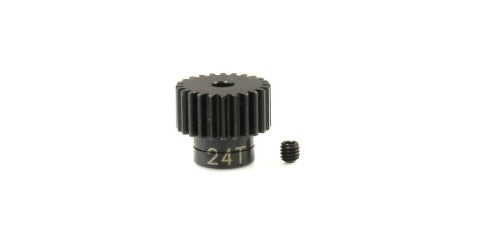 Durable 24-tooth steel pinion gear for improved acceleration in Kyosho RC vehicles. Ideal for racing and off-road use.