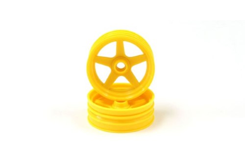Vibrant yellow front rims for Kyosho Beetle, enhancing performance and aesthetics in a set of two.