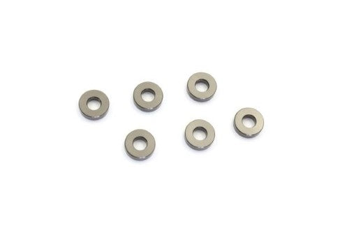 Gunmetal aluminum collars (2mm, pack of 6) for RC models, enhancing durability and precision in performance.