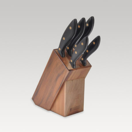 Wiltshire Brass Triple Rivet Knife Block set featuring six elegant, durable knives with classic design for culinary mastery.