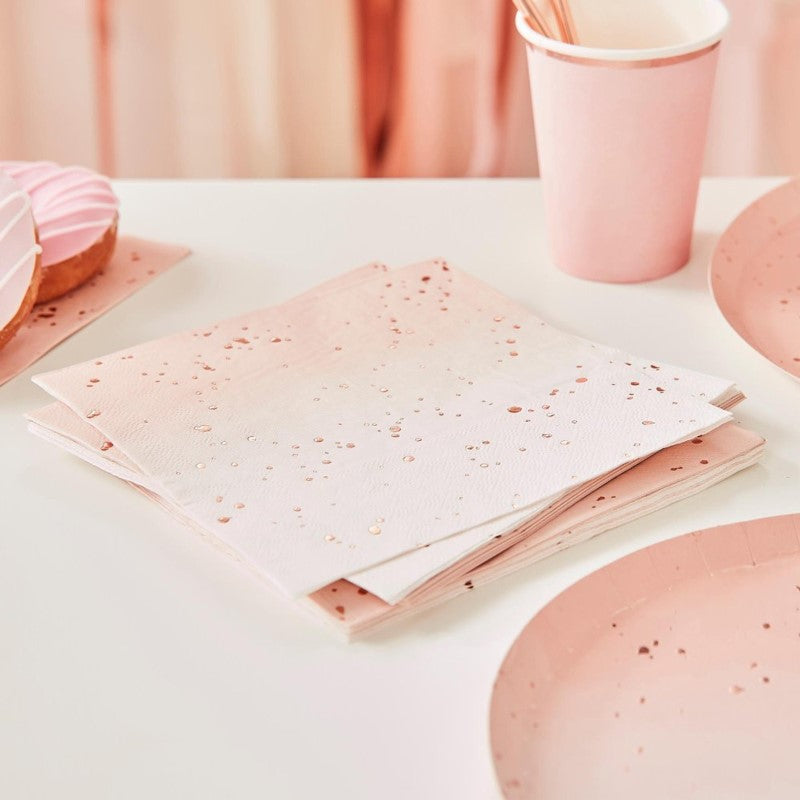 Ombre Rose Gold Foiled Napkins - Pack of 8 16cm x 16cm