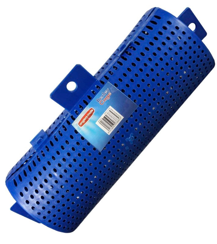 Durable Anglers Mate Plastic Berley Cage, 34 x 14 cm, ideal for attracting fish and holding bait securely in various fishing settings.