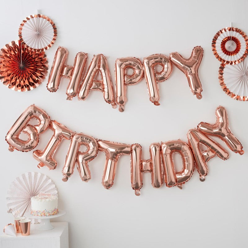 Pick & Mix Rose Gold Balloon Bunting Happy Birthday Rose Gold 1.5M