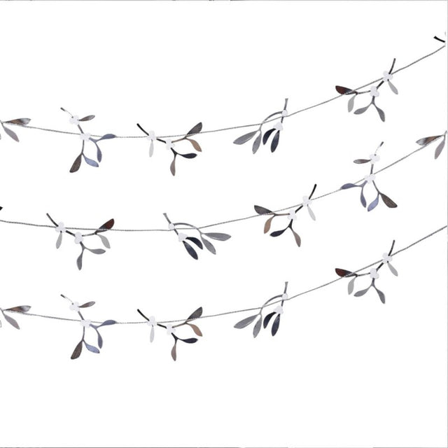 Silver Glitter Mistletoe Garland, 5m long, sparkling silver glitter for festive home décor and memorable holiday celebrations.