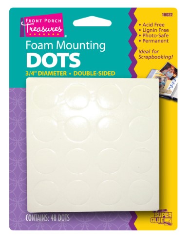 19mm double-sided foam mount dots in a pack of 48, ideal for scrapbooking and crafting, ensuring strong, mess-free adhesion.