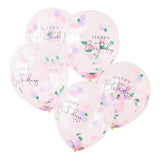 Floral 30cm Confetti Happy Birthday Balloons - Pack of 5