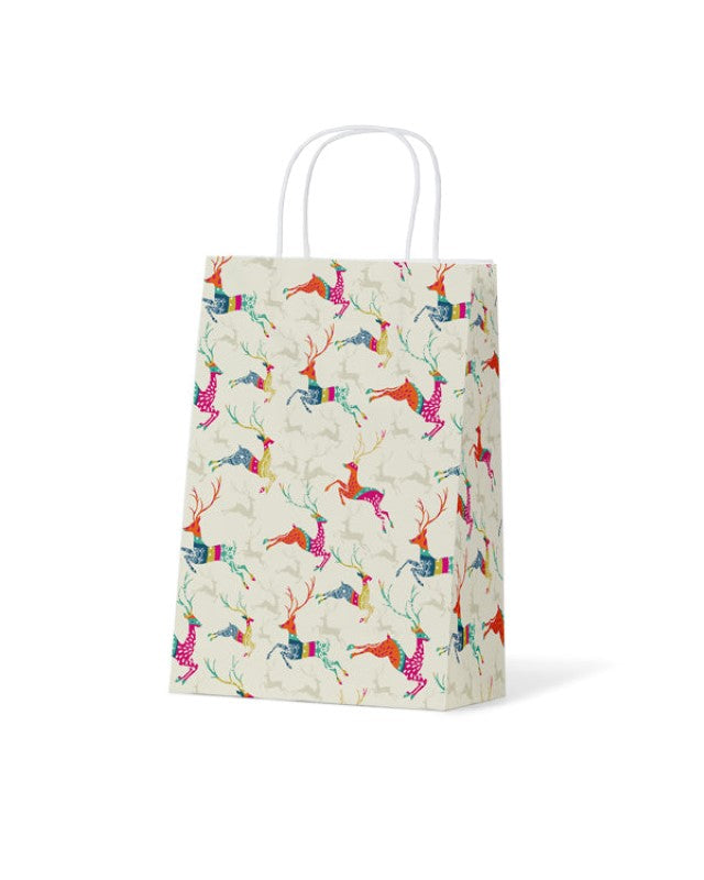 Christmas Gift Bag - Bright Reindeer on White Junior - Pack of 100