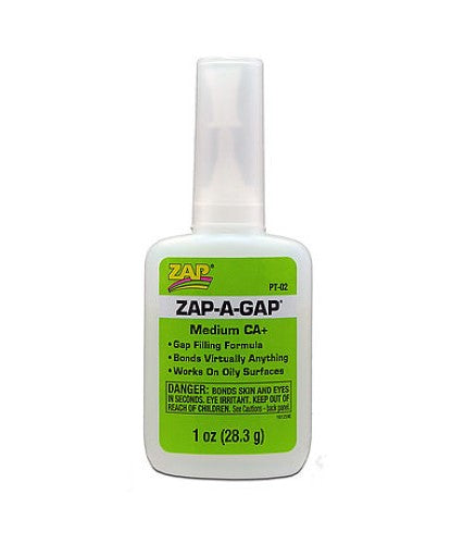 ZAP-A-GAP Hobby Glue for precision crafting, bonds wood, metal, and more; ideal for models and DIY projects.