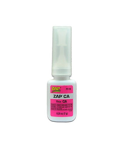 ZAP CA Thin Hobby Glue in a 7g bottle, perfect for strong, precise bonds on various materials for crafting and repairs.