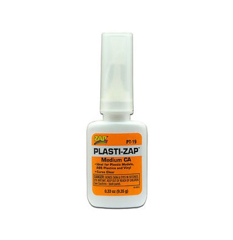 Hobby Glue Plasti-Zap CA (9.35g) offers a fast, clear bond for plastics, vinyl, and model repairs, non-flammable and safe to use.