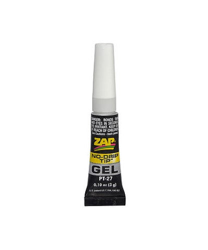 Hobby Glue Zap Gel (3g) – super thick adhesive with no-drip tip for precise applications on various materials.