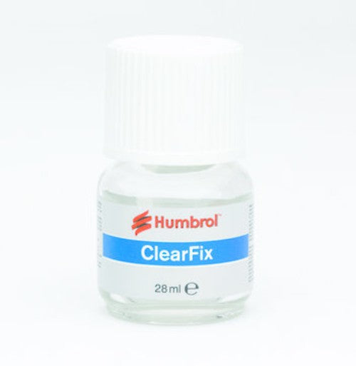 Humbrol Clearfix 28ml adhesive for clear plastic, prevents frosting effect, ideal for small windows and translucent areas.