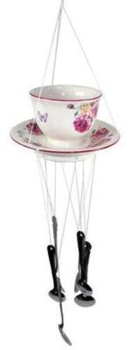 Victorian Rose wind chime ornament featuring a ceramic cup and saucer with intricate floral design, perfect for elegant decor.