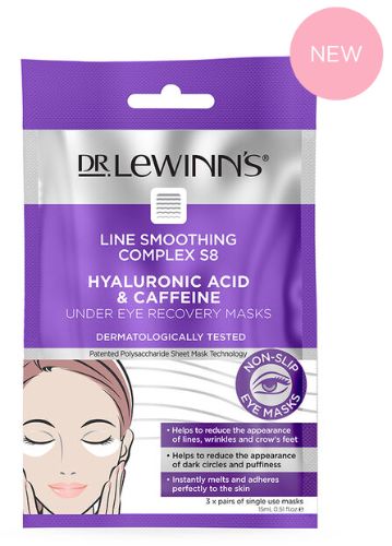 Hydrating under-eye masks with hyaluronic acid and caffeine for smoothing fine lines and reducing puffiness.