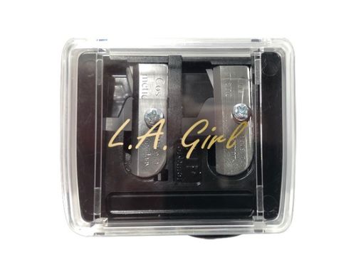 LA Girl 3 Way Pencil Sharpener with three sizes, blade cleaner, and shavings cover for precise cosmetic sharpening.