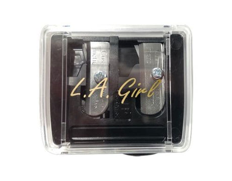 LA Girl 3 Way Pencil Sharpener with three sizes, blade cleaner, and shavings cover for precise cosmetic sharpening.