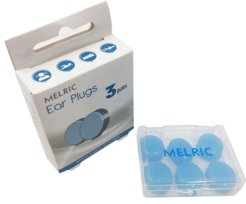 Mouldable silicone ear plugs, 3 pairs, hypoallergenic, 25 dB noise reduction for comfort during sleep and travel.