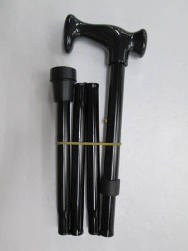 Adjustable black folding walking stick, 82-92cm, ergonomic handle, compact design for easy transport and storage.