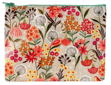 Eco-friendly zipper pouch featuring a dandelion design, ideal for organizing cosmetics and essentials, measuring 7.25"x9.5".