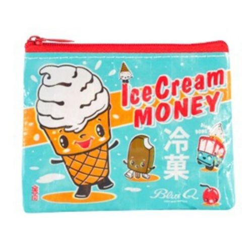 Cute ice cream-themed coin purse made from recycled materials, perfect for storing cash and small essentials.