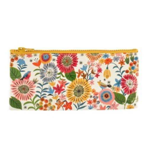 Vibrant floral-patterned pencil case made from recycled materials, perfect for organizing writing essentials.