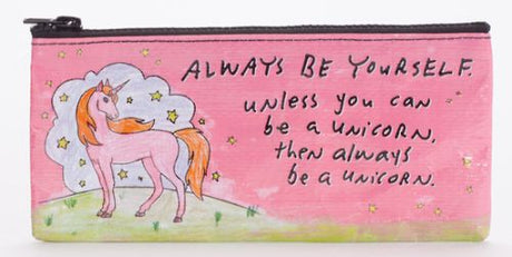 Vibrant pencil case with colorful unicorn graphics, perfect for organizing school or office supplies.