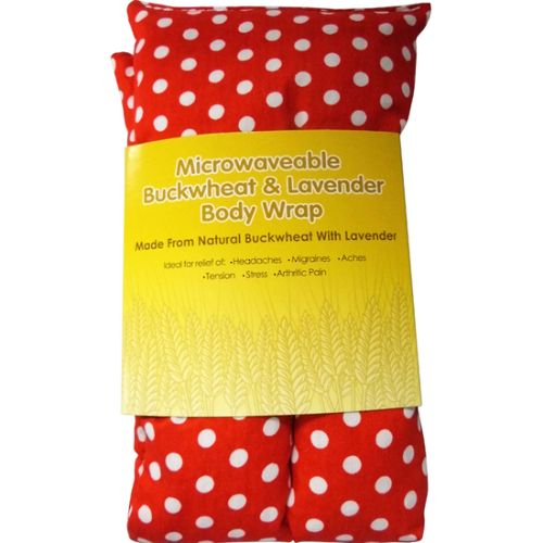 Rectangle Heat Pack in red polka dot design, filled with wheat and lavender for soothing warmth and relaxation.