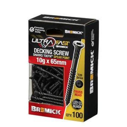 UltraFast Decking Screw TRUSS HD - Bremick 10G X 65MM TORX SS304/BLK 100 Pack