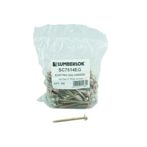 Screws 14g x 75mm Electro Galvanised 100 Pack - LUMBERLOK