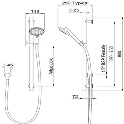 Turoa Rail Shower VJet Stainless Steel White - Methven