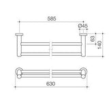 Cosmo Double Towel Rail Chrome - Caroma 630mm
