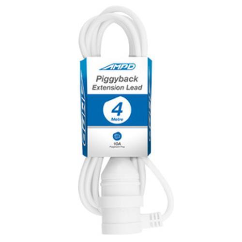 Extension Lead 4m 10A with Piggy Back Plug White - AMPD
