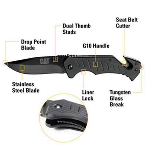 Folding Knife with Seat Belt Cutter and Glass Break - CAT 200mm 980012