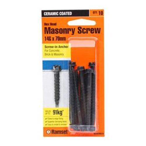 Masonry AnkaScrew 14g x 70mm Hex Black 10 Pack - Ramset
