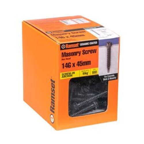 Masonry AnkaScrew 14g x 45mm Hex Black 100 Box - Ramset