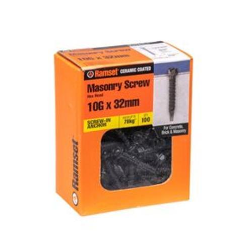 Masonry AnkaScrew 10g x 32mm Hex Black 100 Box - Ramset