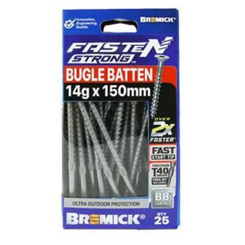 Fasten Strong Bugle Head Batten Screw B8 coated T40 inc. Driver Bit 14g 150mm