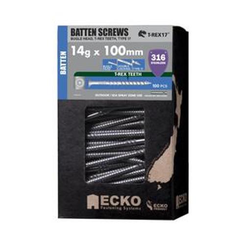 Batten Screw 100mm 14g 100 Pack Bugle Head T316 Stainless Steel - Ecko
