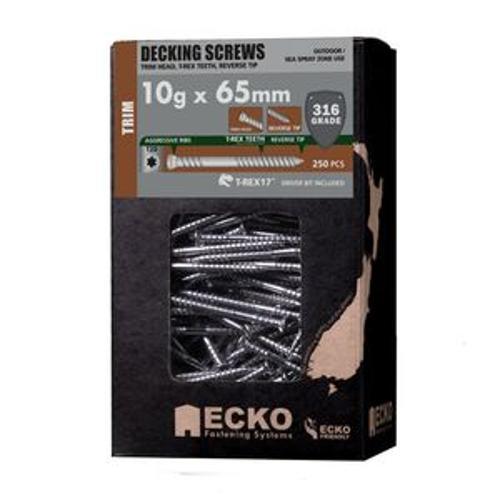 Decking Screws Trim Head T20 Torx Drive 10g 65mm Stainless Steel T316 250 Box