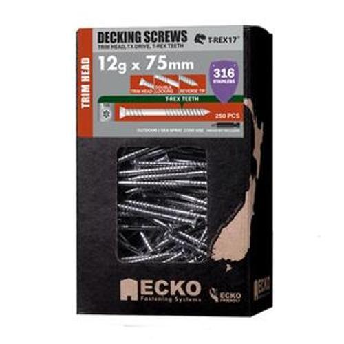 Decking Screws Trim Head T25 Torx Drive 12g 75mm Stainless Steel T316 250 Box