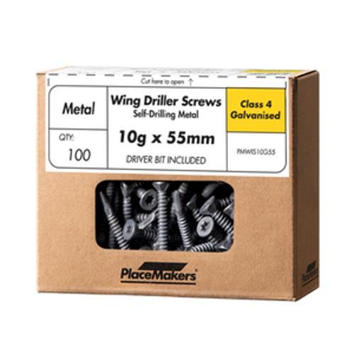 Countersink Wing SDS Self Drilling Screw Galv CL4 T20 10g 55mm 100 Pack