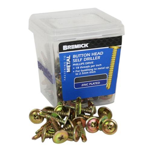 Bremick Self Drilling Screw Button Head Phillips Drive Zinc Yellow 8g x 25mm 100