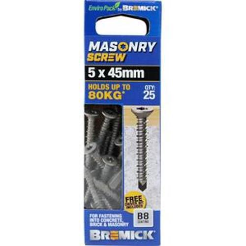 Masonry Screw Countersunk Head B8 T25 5 x - Bremick 45mm 25 Box
