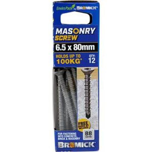 Masonry Screw Countersunk Head B8 T30 6.5 x - Bremick 80mm 12 Box