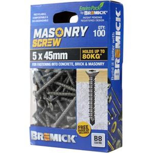 Masonry Screw Countersunk Head B8 T25 5 x - Bremick 45mm 100 Box