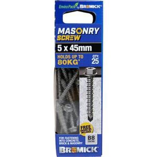 Masonry Screw HEX Head B8 T20 5 x - Bremick 45mm 25 Box