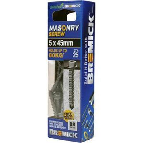 Masonry Screw HEX Head B8 T20 5 x - Bremick 45mm 25 Box
