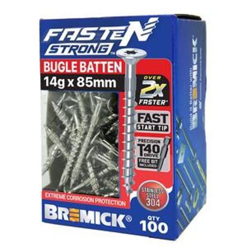 Fasten Strong Bugle Batten Screw Stainless Steel 304 T40 - Bremick 14g 85mm